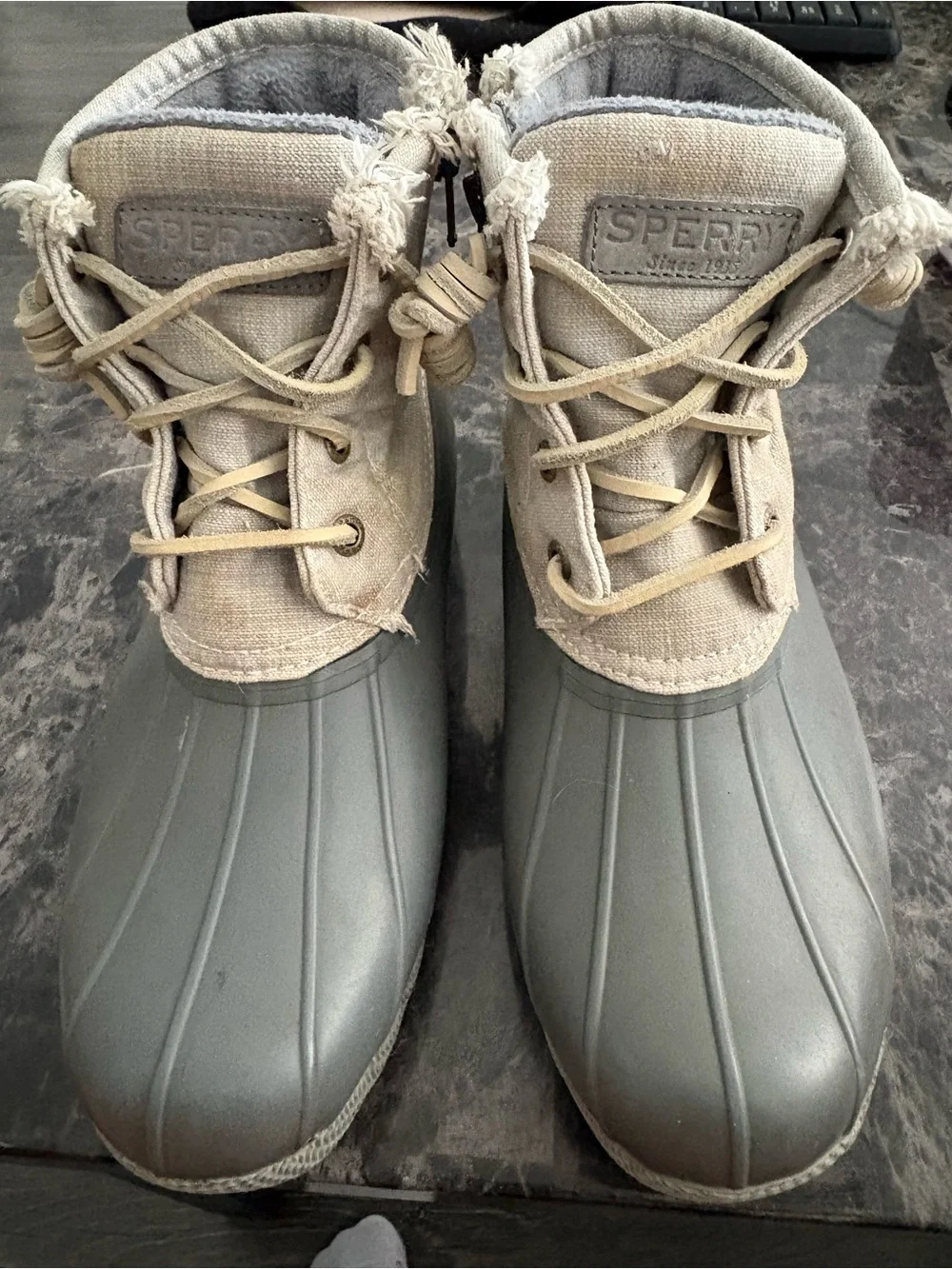 Sperry Saltwater Duck Boots Grey Canvas Size 7